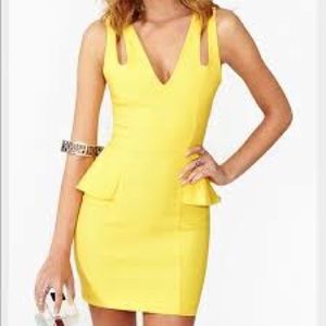 Yellow Mini Peplum Dress